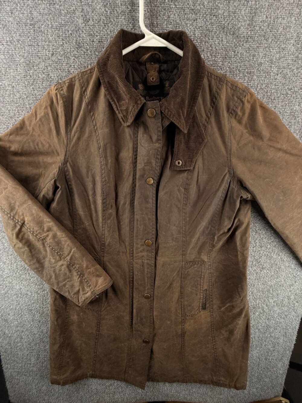 Barbour Wax Jacket Women Brown Insulated Size 8 US Zip Snap Canvas Outdoors